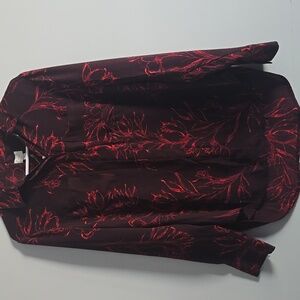 A New Day Red / Dark Maroon Floral Button Down Shirt, Medium